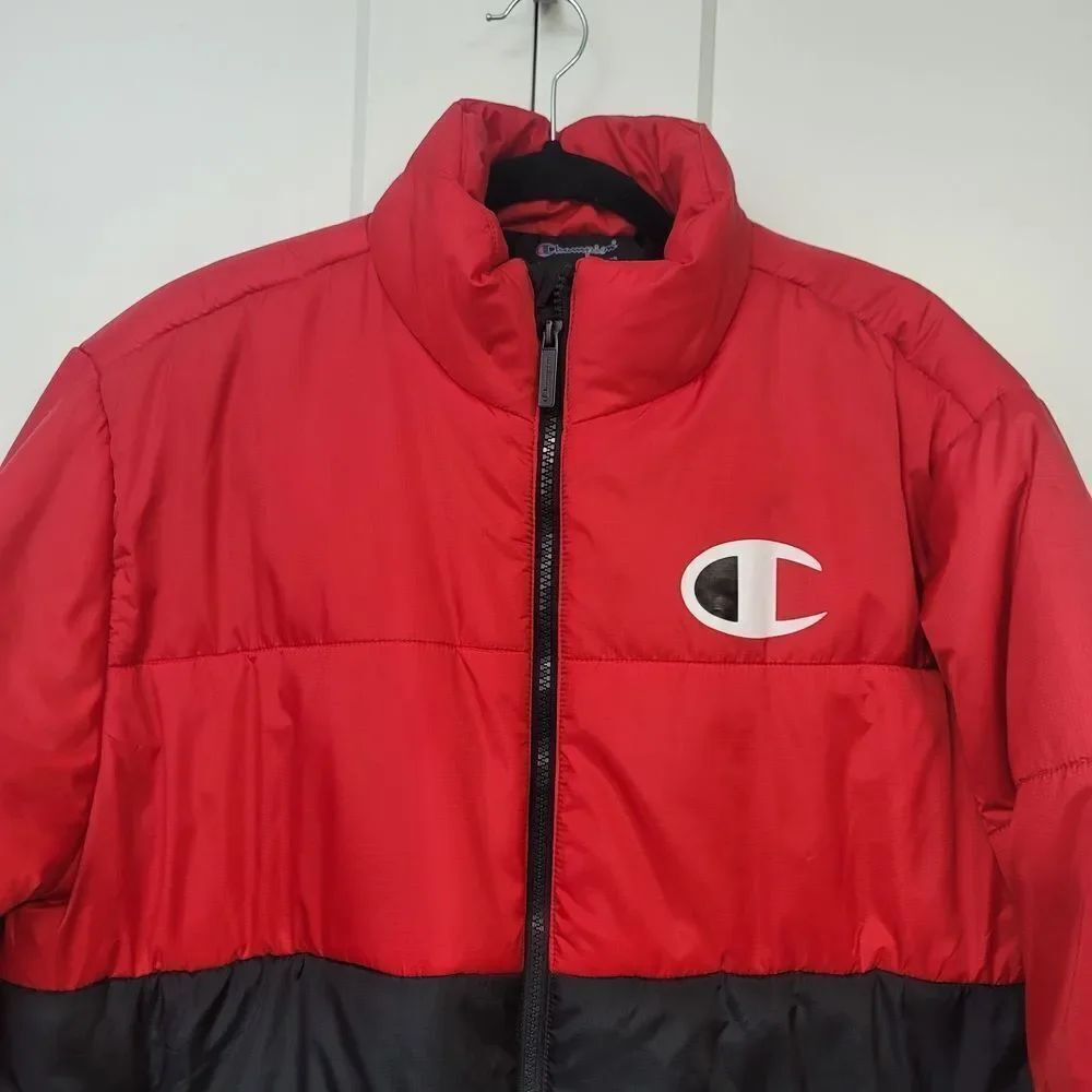 Champion Men's Stadium Colorblocked Red and Black Puffer Jacket, Large - Picture 4 of 9